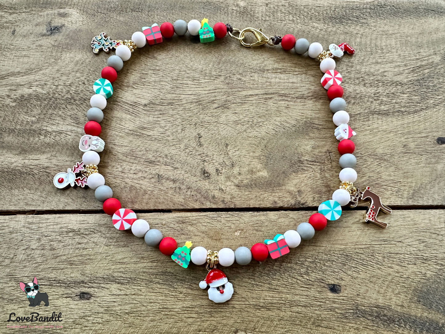 Weihnachtskette Schmuckkette Halsband für Hunde "Happy Xmas" - ohne EM Keramik - LoveBandit