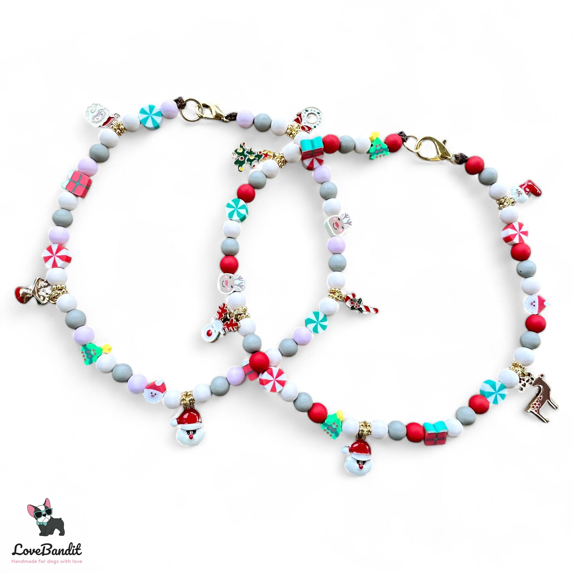 Weihnachtskette Schmuckkette Halsband für Hunde "Happy Xmas" - ohne EM Keramik - LoveBandit
