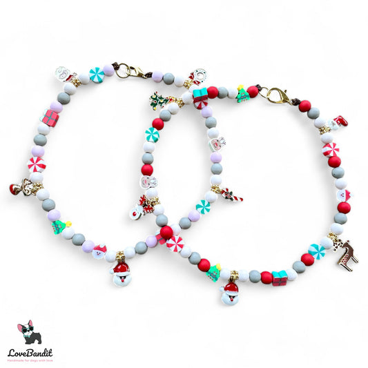 Weihnachtskette Schmuckkette Halsband für Hunde "Happy Xmas" - ohne EM Keramik - LoveBandit