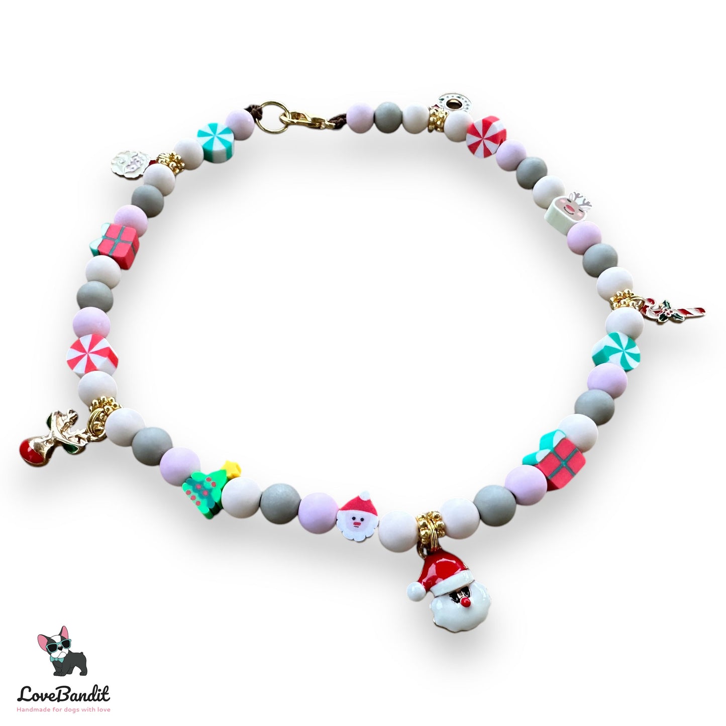 Weihnachtskette Schmuckkette Halsband für Hunde "Happy Xmas" - ohne EM Keramik - LoveBandit
