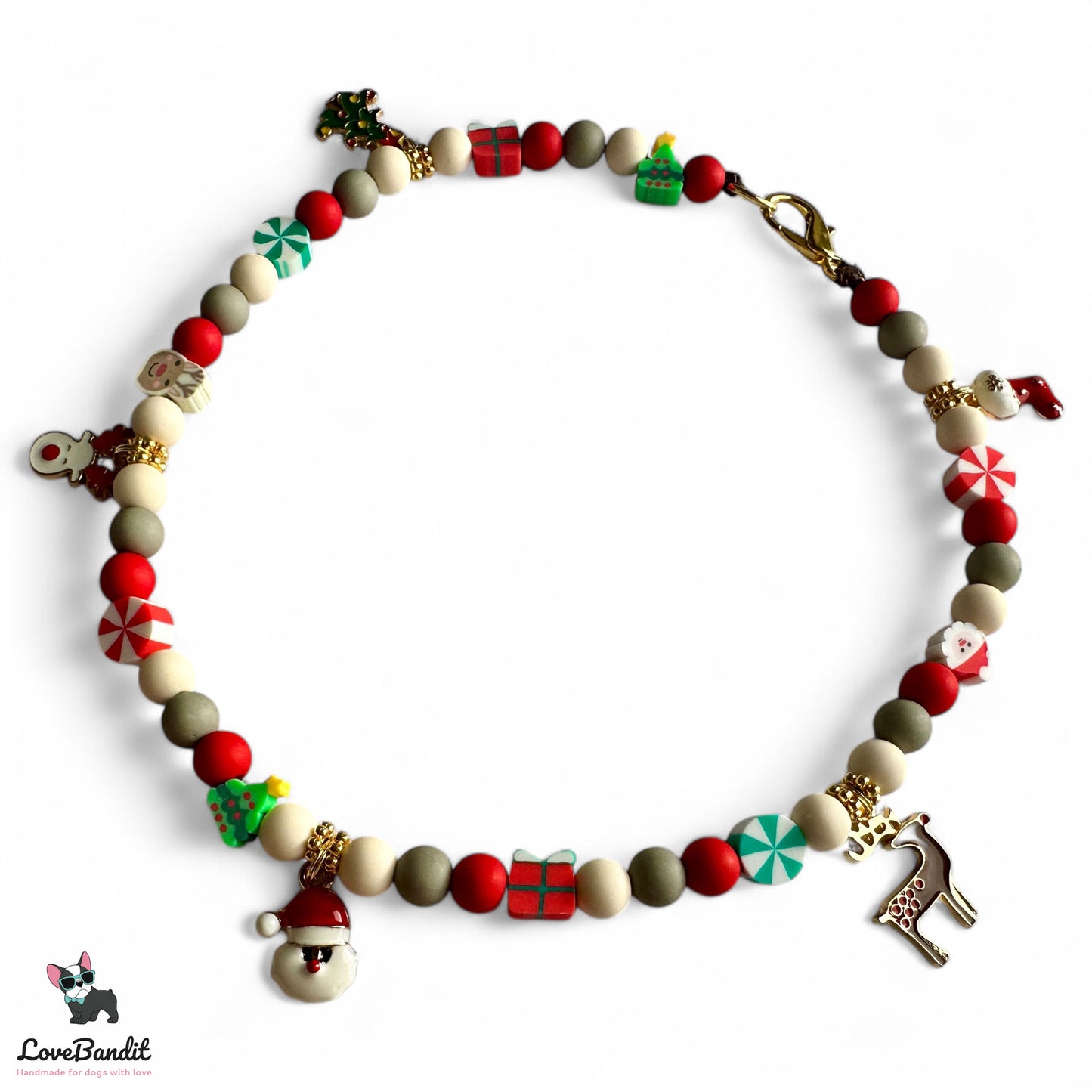 Weihnachtskette Schmuckkette Halsband für Hunde "Happy Xmas" - ohne EM Keramik - LoveBandit