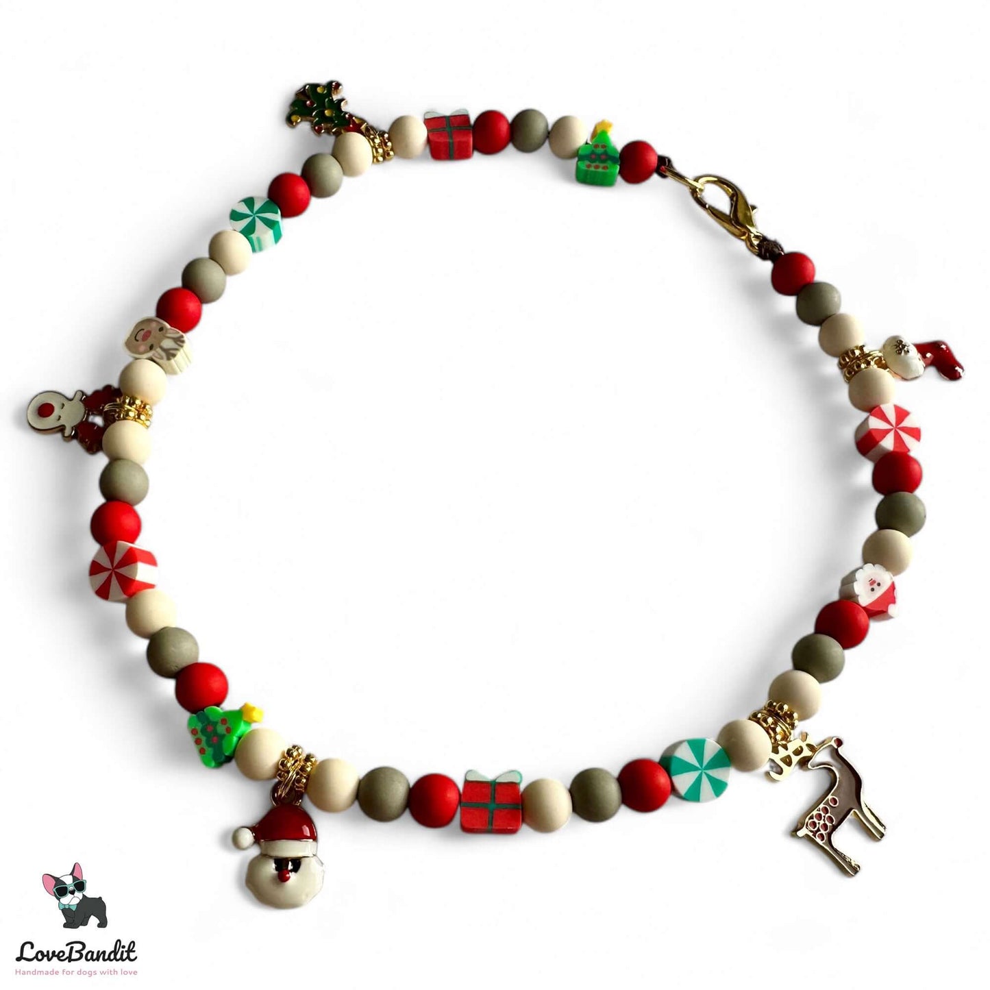 Weihnachtskette Schmuckkette Halsband für Hunde "Happy Xmas" - ohne EM Keramik - LoveBandit