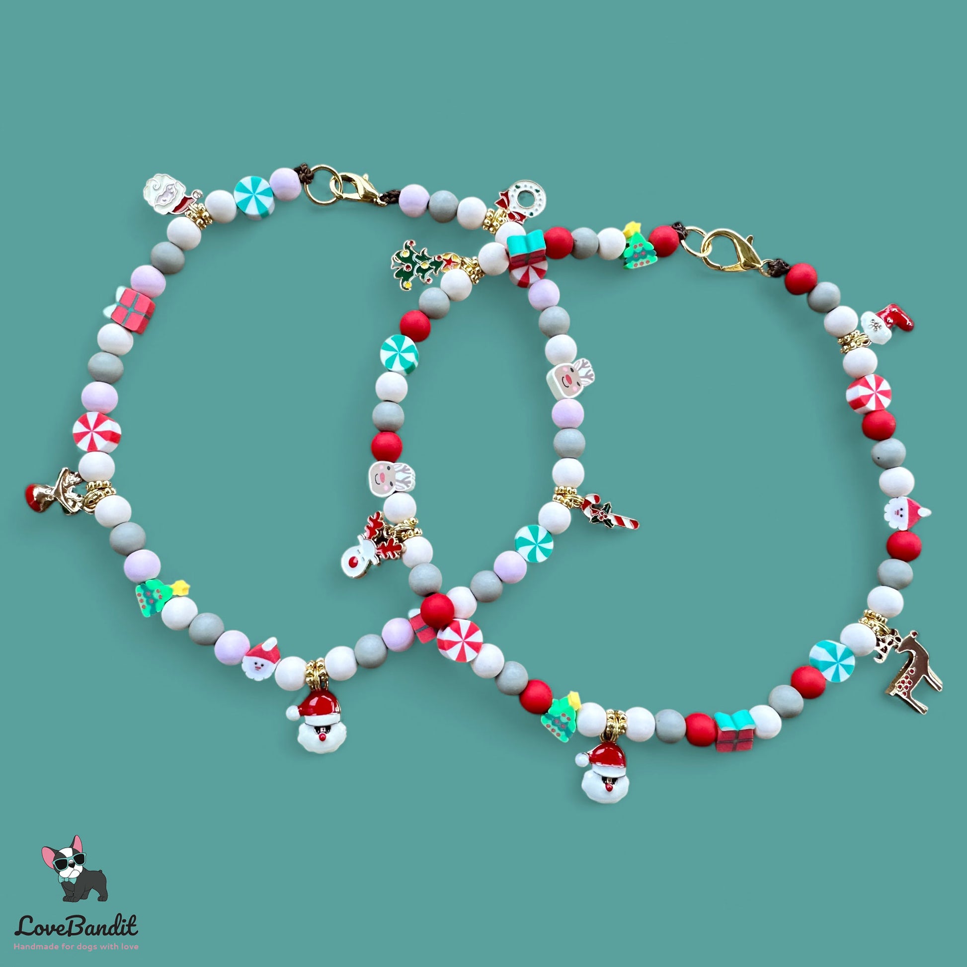 Weihnachtskette Schmuckkette Halsband für Hunde "Happy Xmas" - ohne EM Keramik - LoveBandit