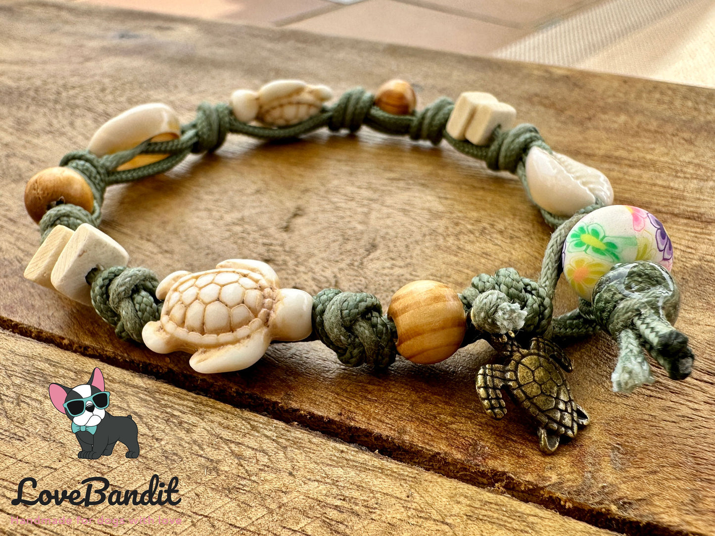 EM-Keramik Armband graugrün Muscheln Schildkröte - LoveBandit