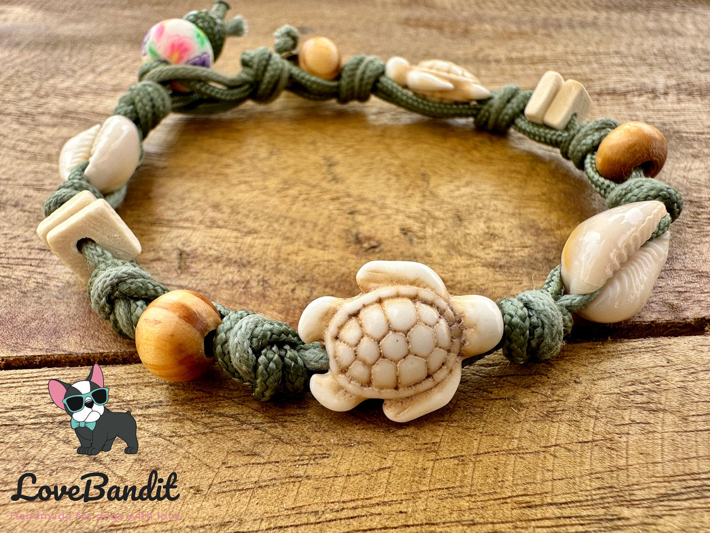 EM-Keramik Armband graugrün Muscheln Schildkröte - LoveBandit