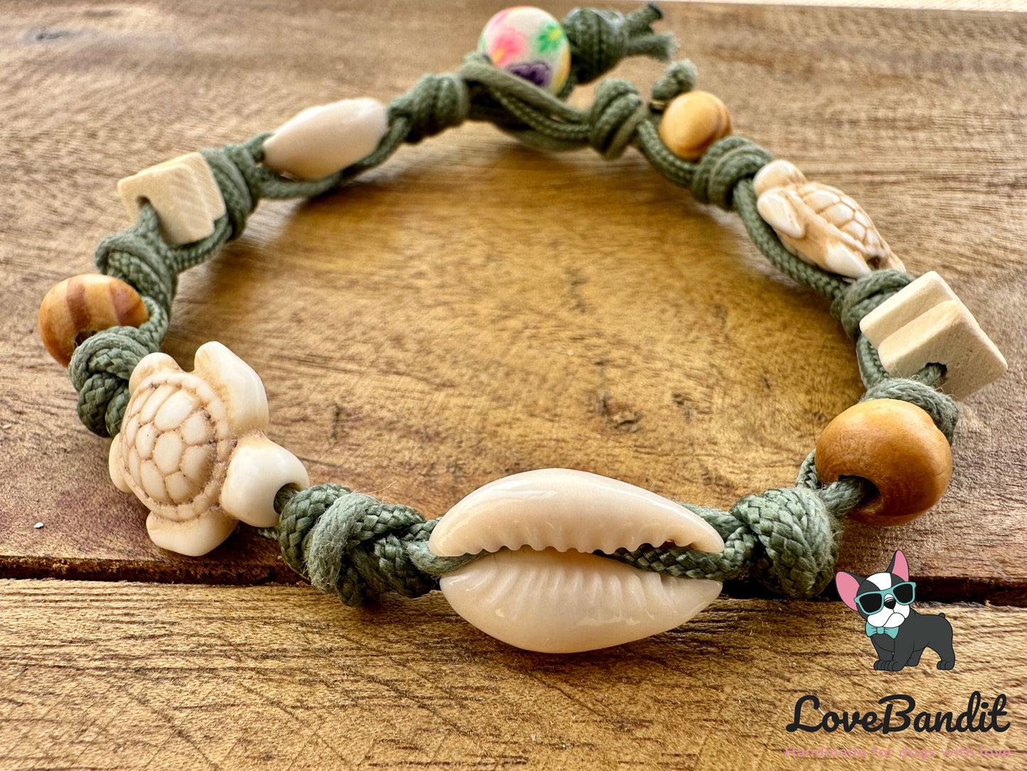 EM-Keramik Armband graugrün Muscheln Schildkröte - LoveBandit