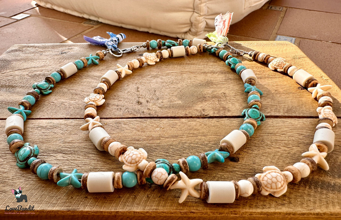 EM-Keramik Halsband Magnesit Schildkröten Seesterne Türkis - LoveBandit