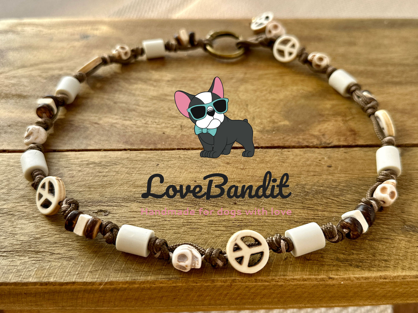EM-Keramik Halsband Totenköpfe Peace bronze - LoveBandit