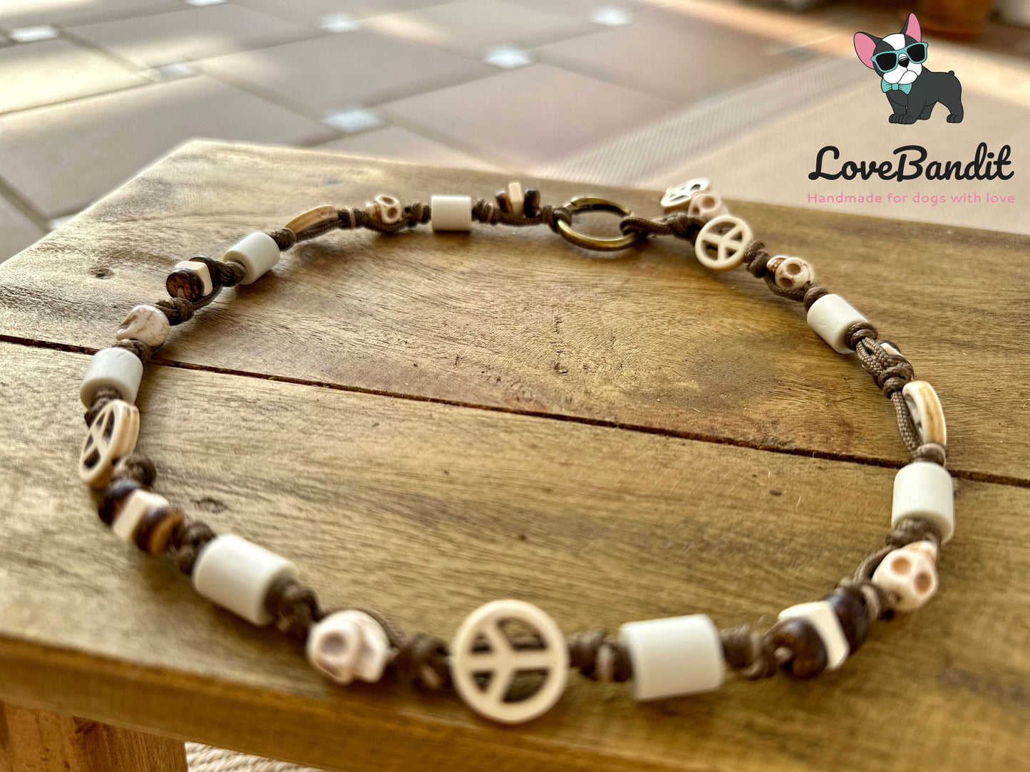 EM-Keramik Halsband Totenköpfe Peace bronze - LoveBandit