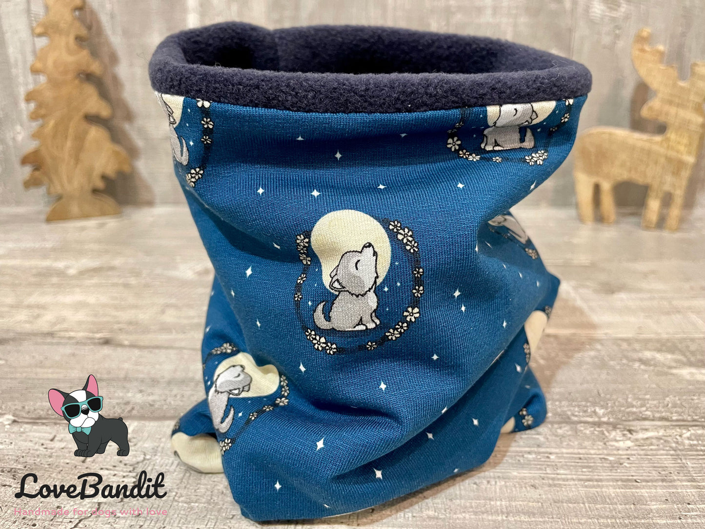 Hundeloop "Kleiner Wolf" aus Fleece oder Teddyplüsch (blau) Lovebandit