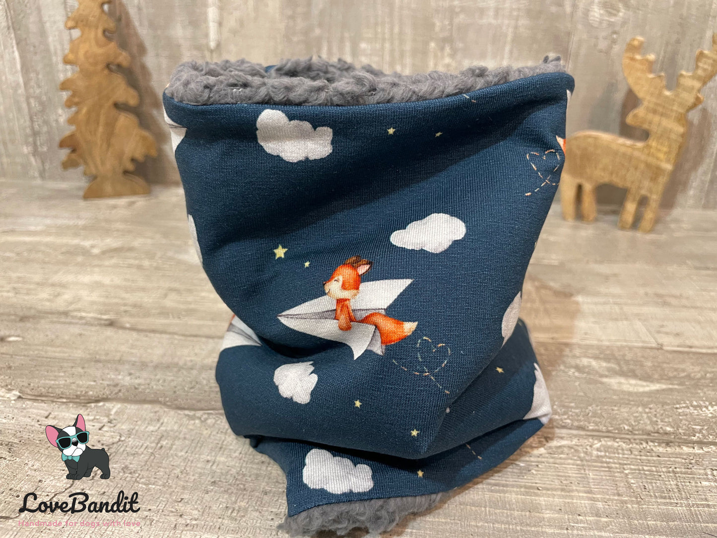 Hundeloop "Fliegender Fuchs" aus Fleece oder Teddyplüsch (blau) Lovebandit