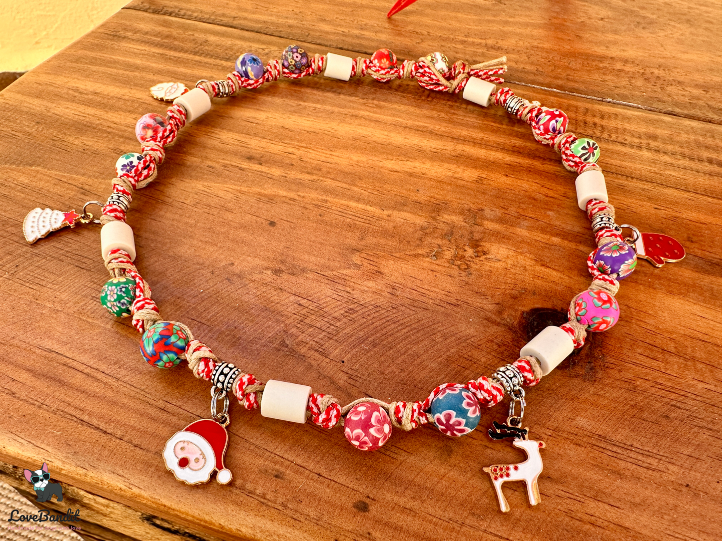 EM-Keramik Halsband Zeckenhalsband Weihnachten "X-Mas" Perlen Weihnachtsanhänger - LoveBandit