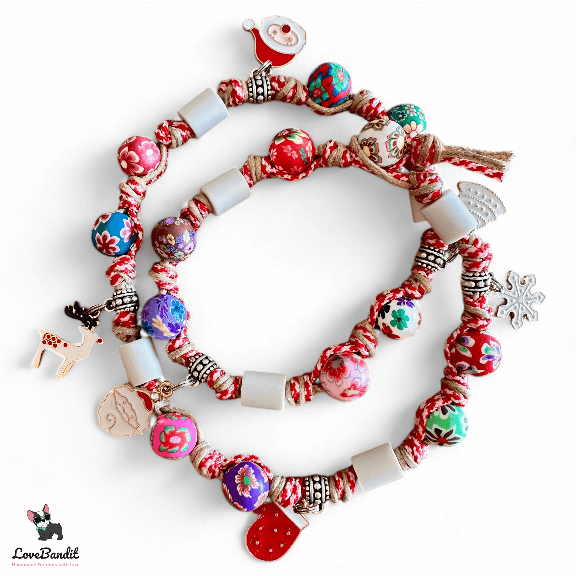 EM-Keramik Halsband Zeckenhalsband Weihnachten "X-Mas" Perlen Weihnachtsanhänger - LoveBandit