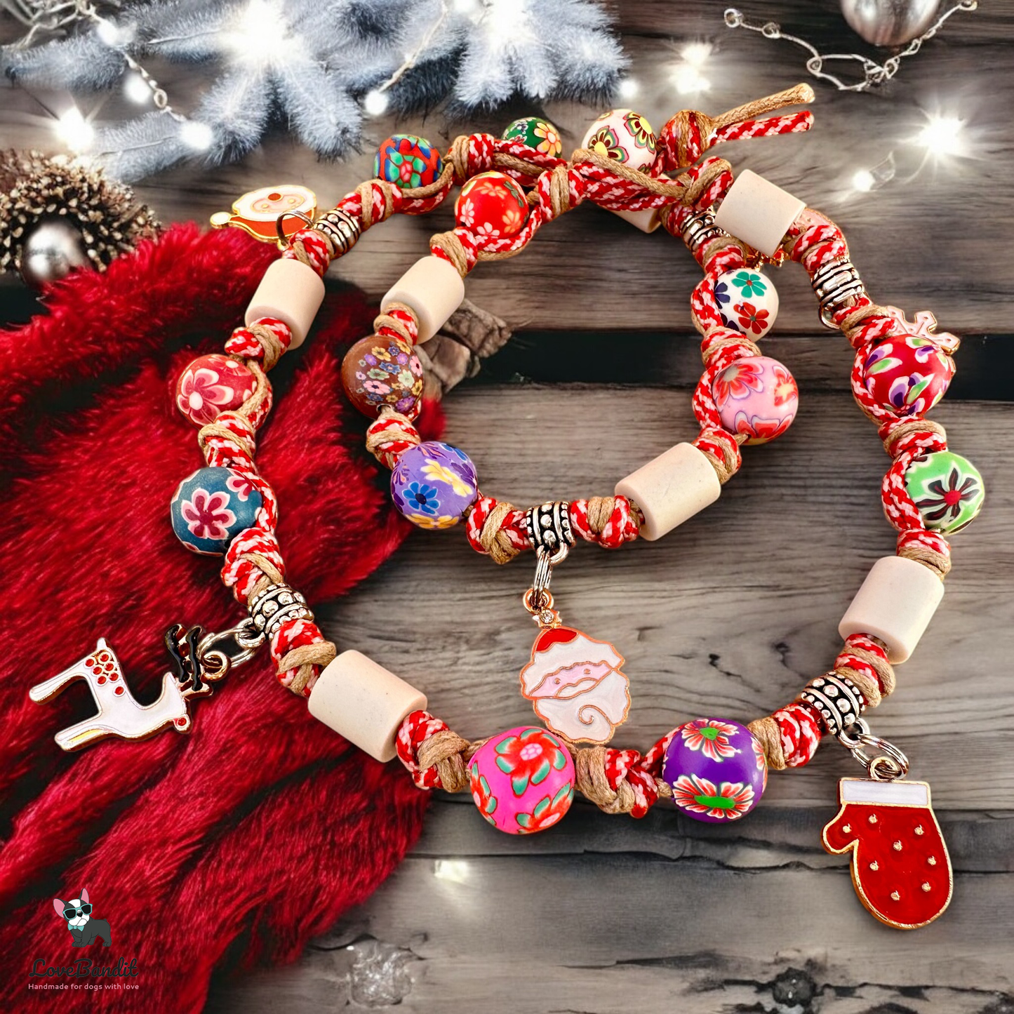 EM-Keramik Halsband Zeckenhalsband Weihnachten "X-Mas" Perlen Weihnachtsanhänger - LoveBandit