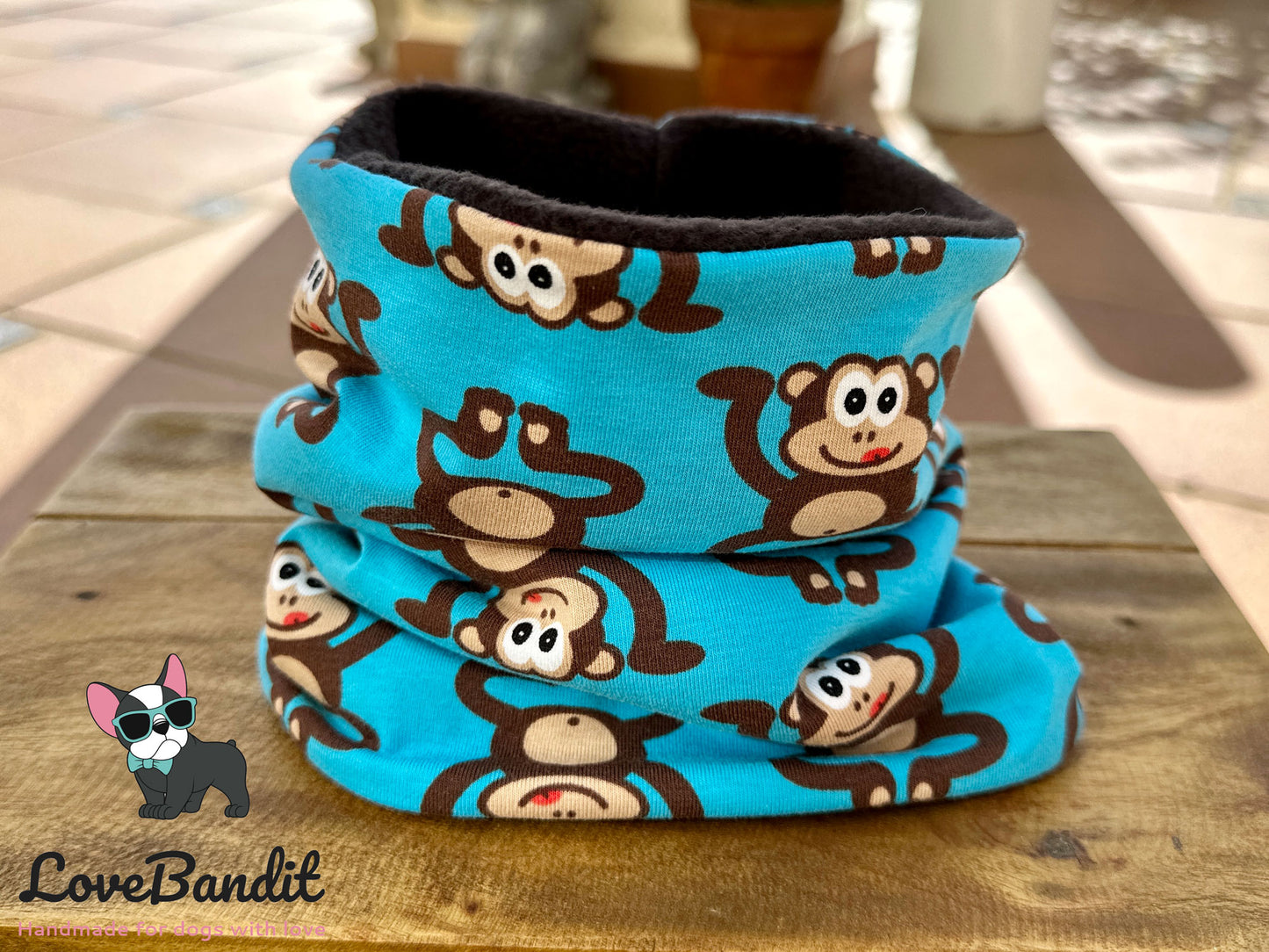 Hundeloop Hundeschal Affen blau Fleece Teddyplüsch - LoveBandit