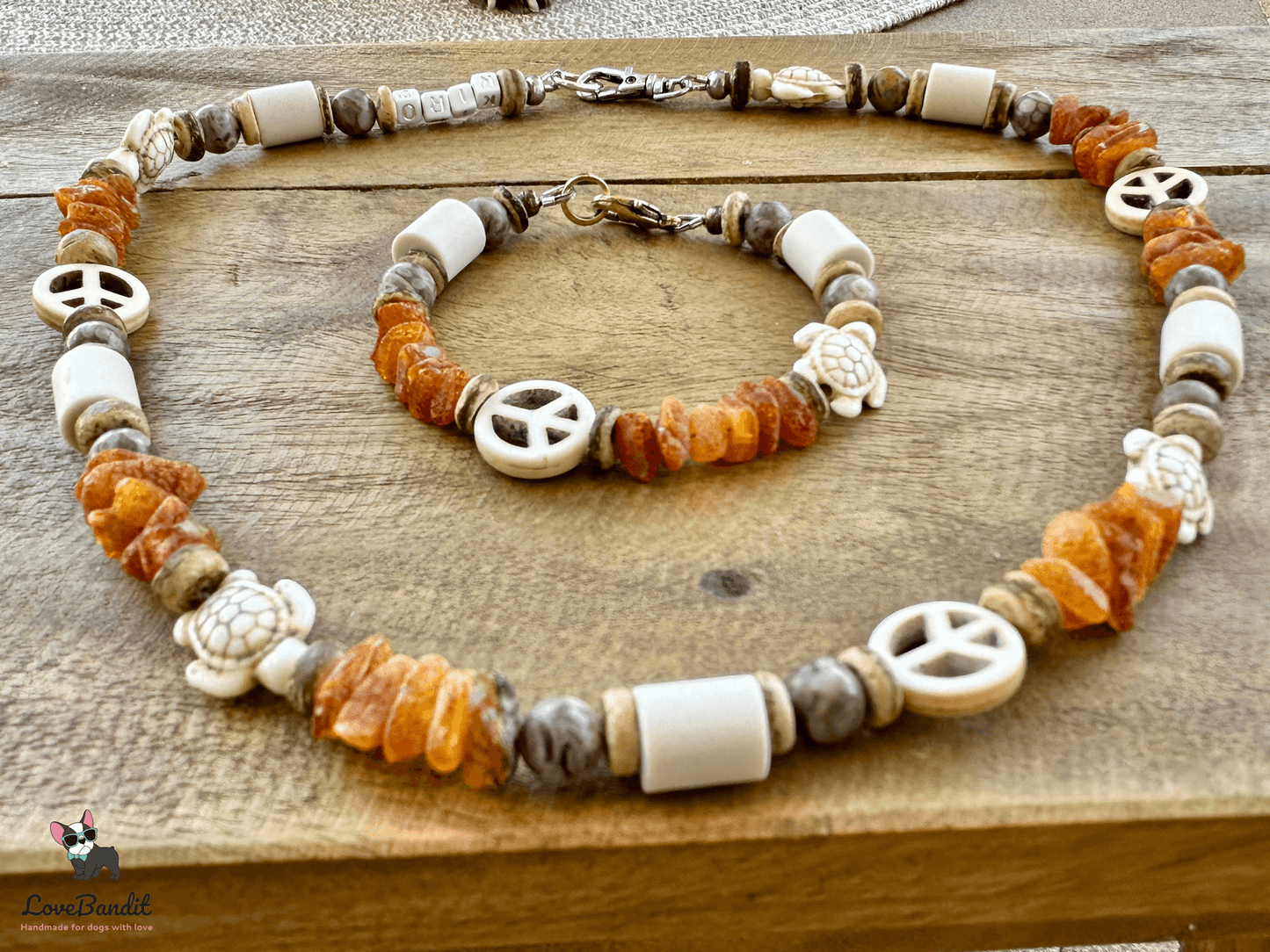 Bernstein EM Keramik Armband Schildkröten Peace - LoveBandit