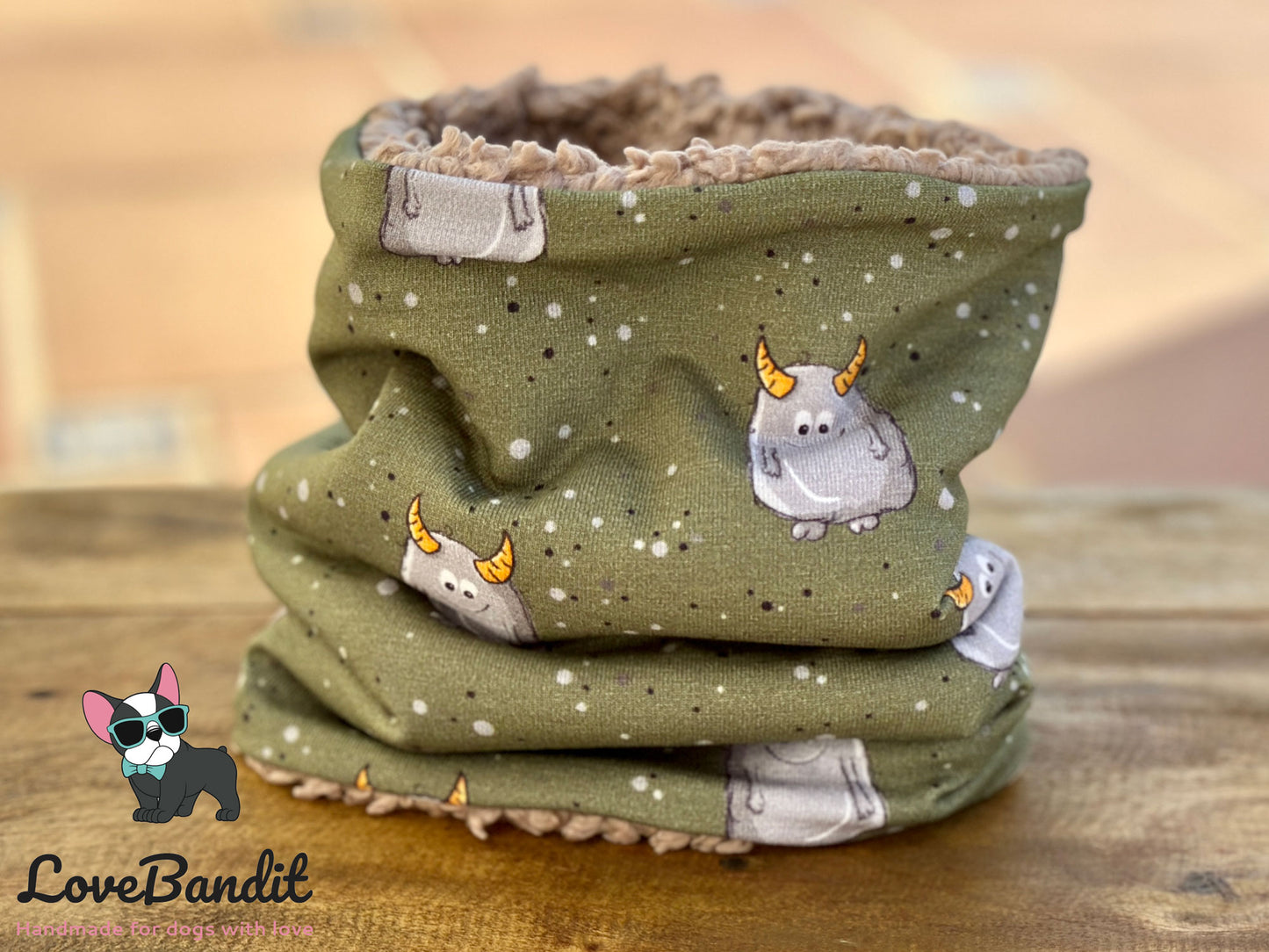 Hundeloop Hundeschal Monsterchen oliv grau - LoveBandit
