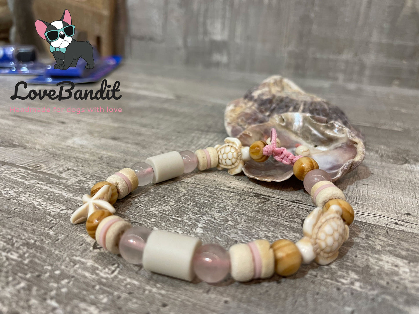 Armband - EM Keramik Armband "Friends" Rosenquarz passend zum EM Hundehalsband Lovebandit