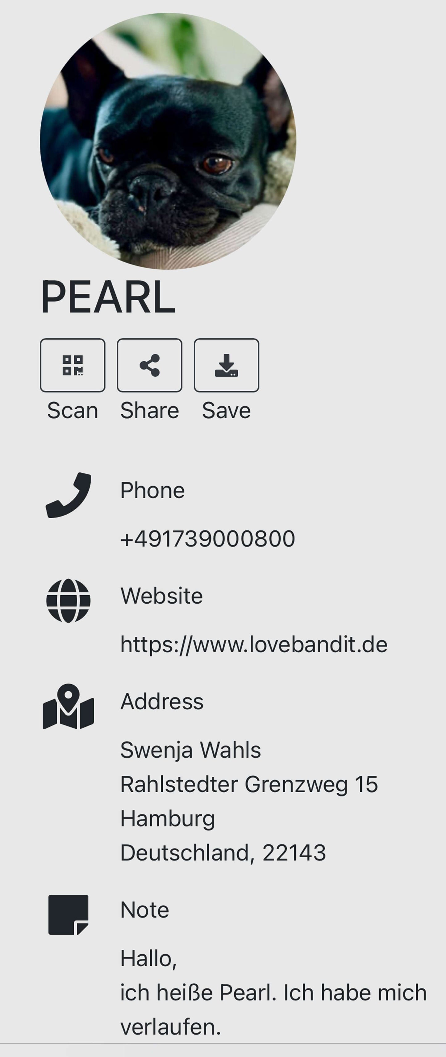 Hundemarke aus Resin Visitenkarte LoveBandit