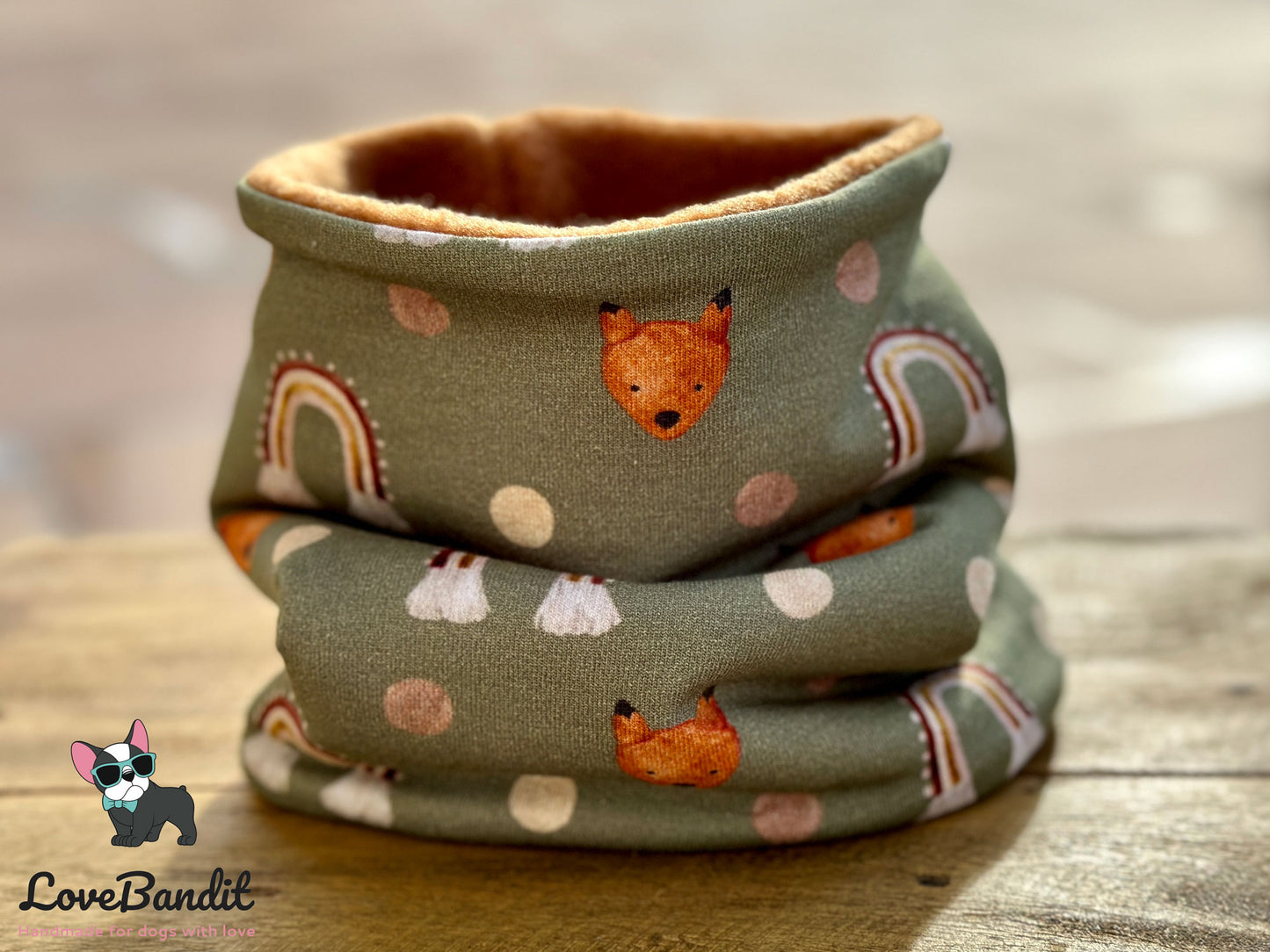 Hundeloop Hundeschal Regenbogen Fuchs Punkte altgrün - LoveBandit