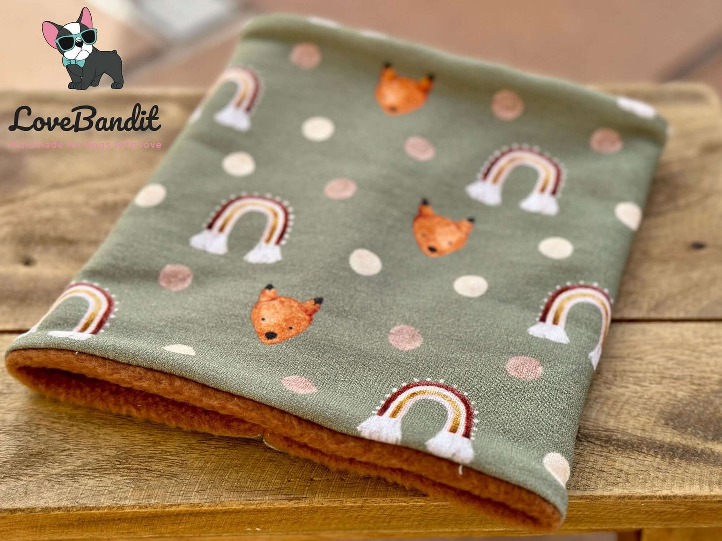 Hundeloop Hundeschal Regenbogen Fuchs Punkte altgrün - LoveBandit