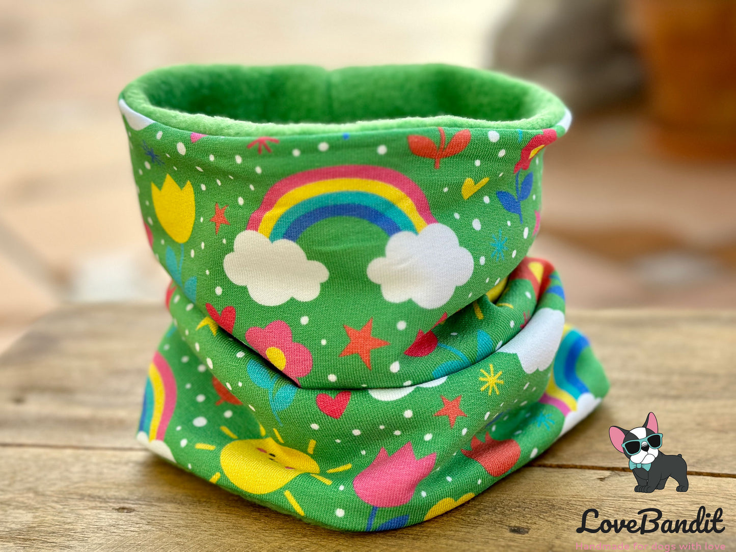 Hundeloop Hundeschal Regenbogen Sonne Blumen grasgrün - LoveBandit