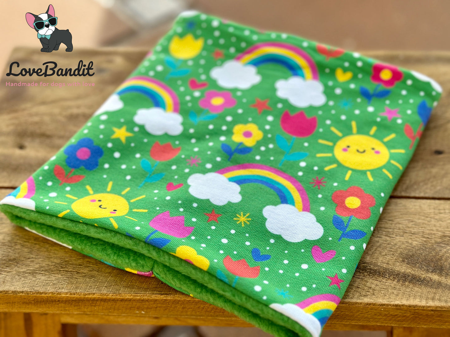 Hundeloop Hundeschal Regenbogen Sonne Blumen grasgrün - LoveBandit