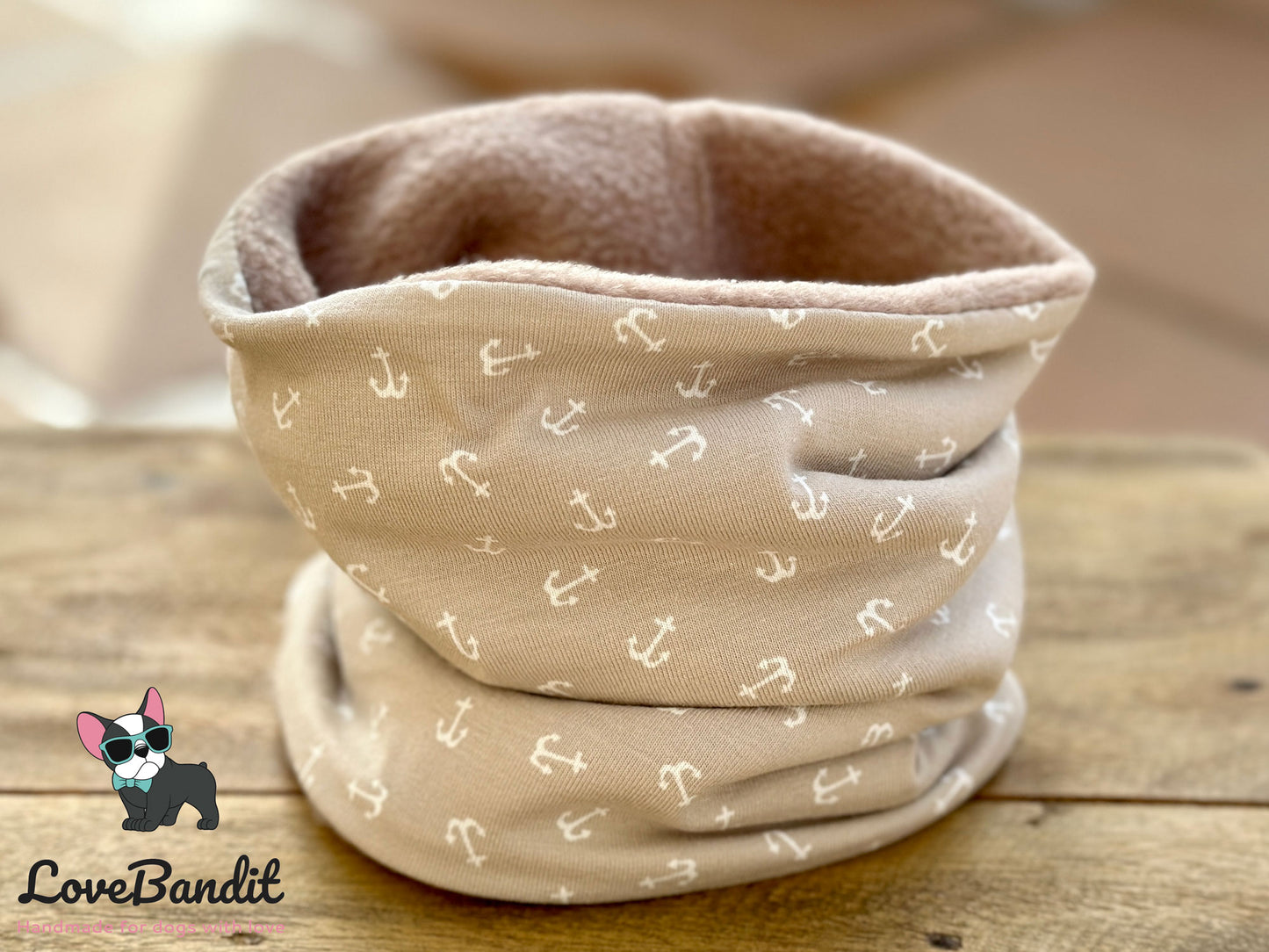 Hundeloop Hundeschal Kleine Anker beige Fleece Teddyplüsch - LoveBandit