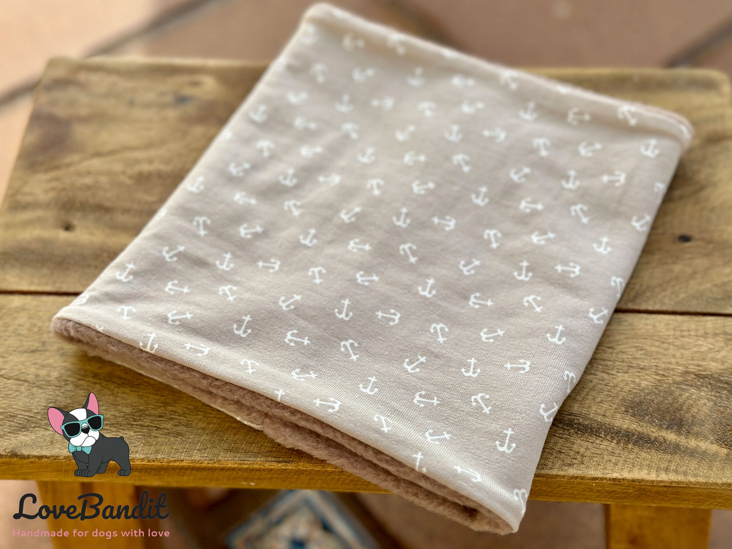Hundeloop Hundeschal Kleine Anker beige Fleece Teddyplüsch - LoveBandit