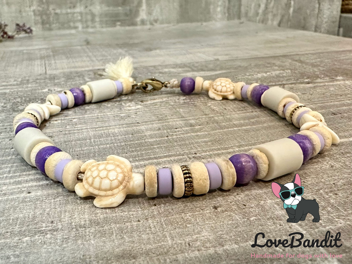 EM Keramik Hundehalsband "Kailua" mit Muschelanhängern antik bronze Lovebandit
