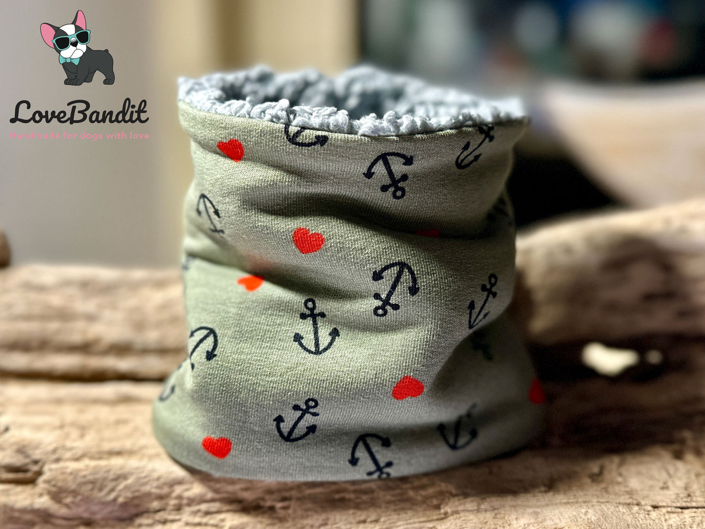 Hundeloop Hundeschal Anker Herzen altgrün - LoveBandit