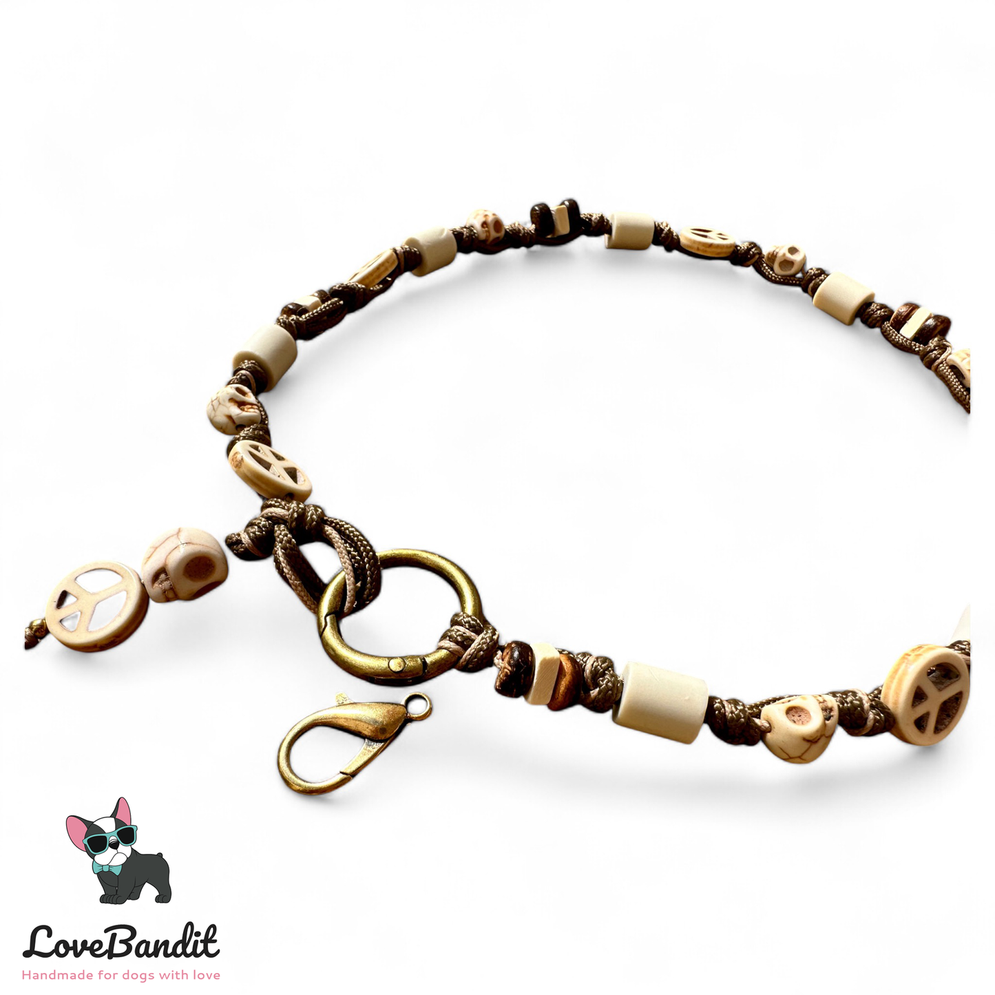 EM-Keramik Halsband Totenköpfe Peace bronze - LoveBandit