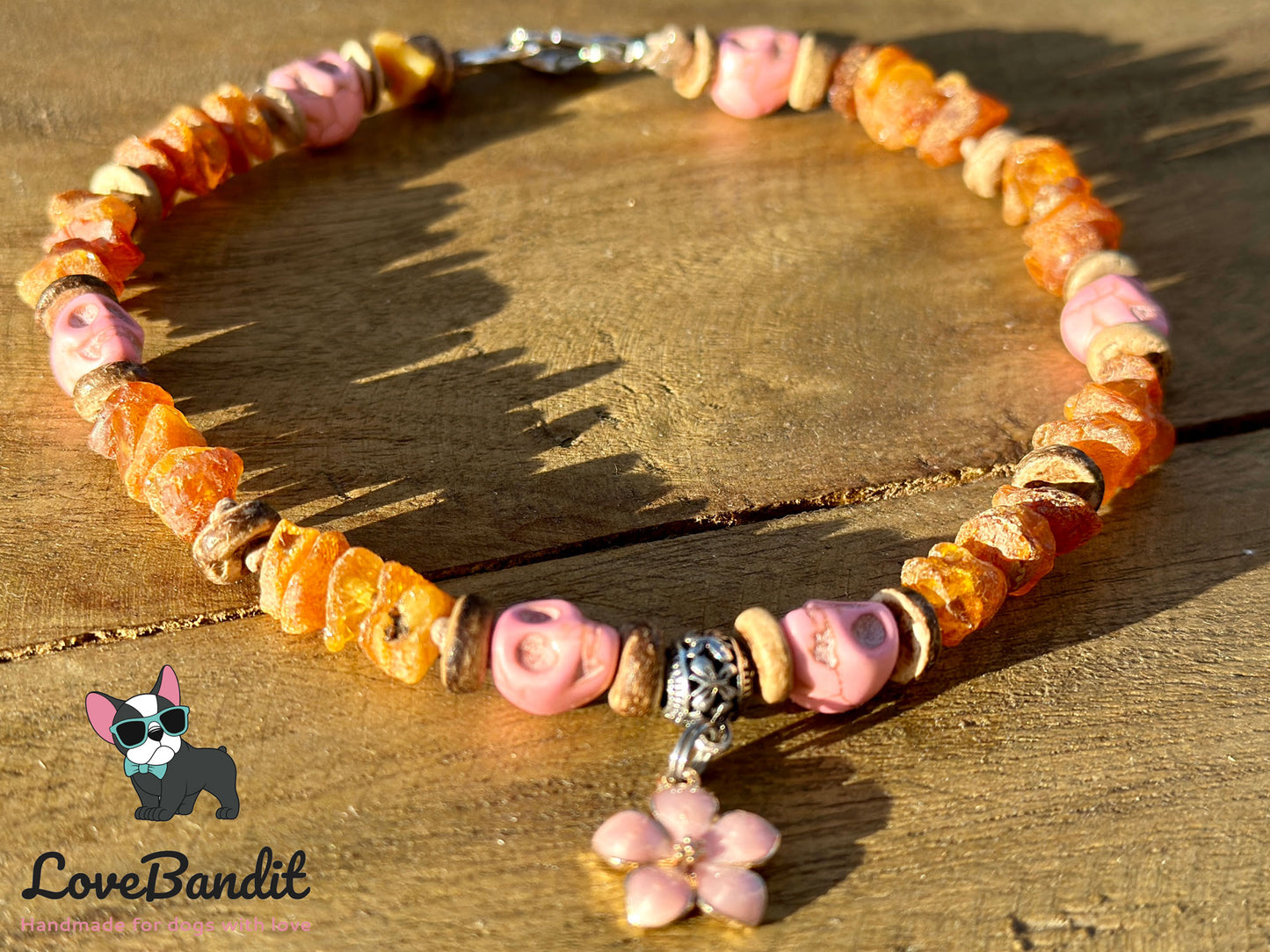 Bernsteinkette für Hunde Zeckenhalsband Skull - LoveBandit