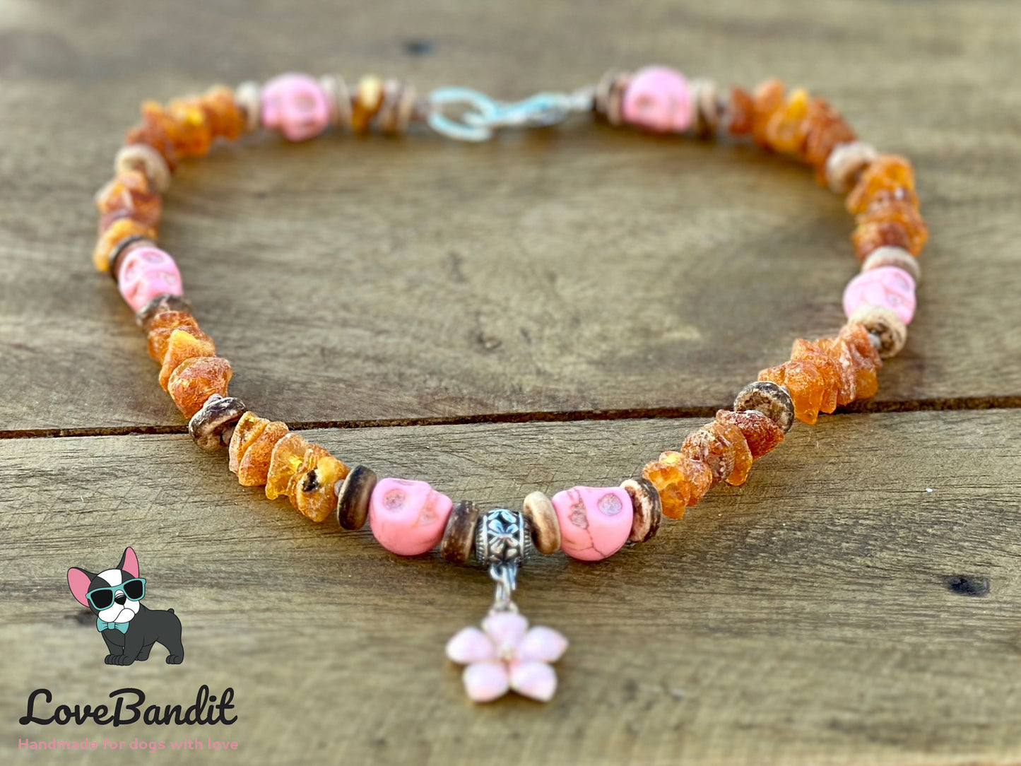 Bernsteinkette für Hunde Zeckenhalsband Skull - LoveBandit