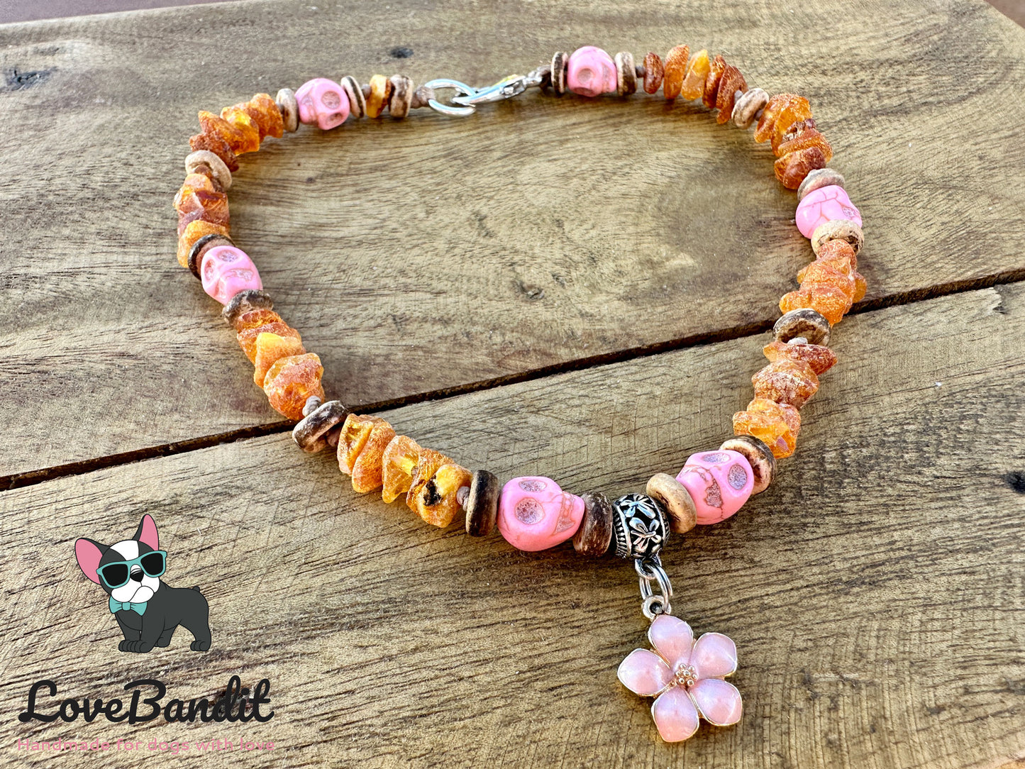 Bernsteinkette für Hunde Zeckenhalsband Skull - LoveBandit