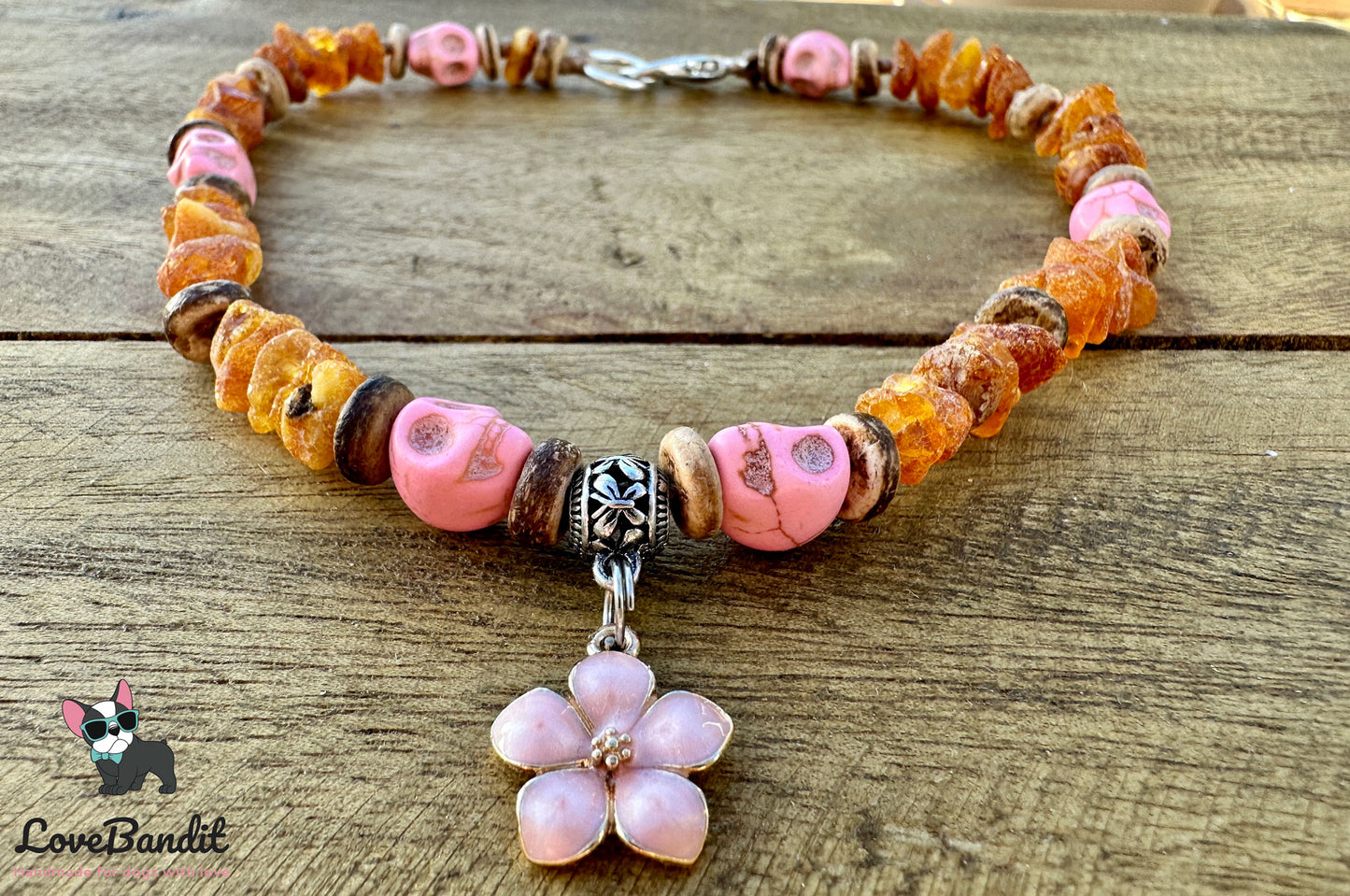 Bernsteinkette für Hunde Zeckenhalsband Skull - LoveBandit