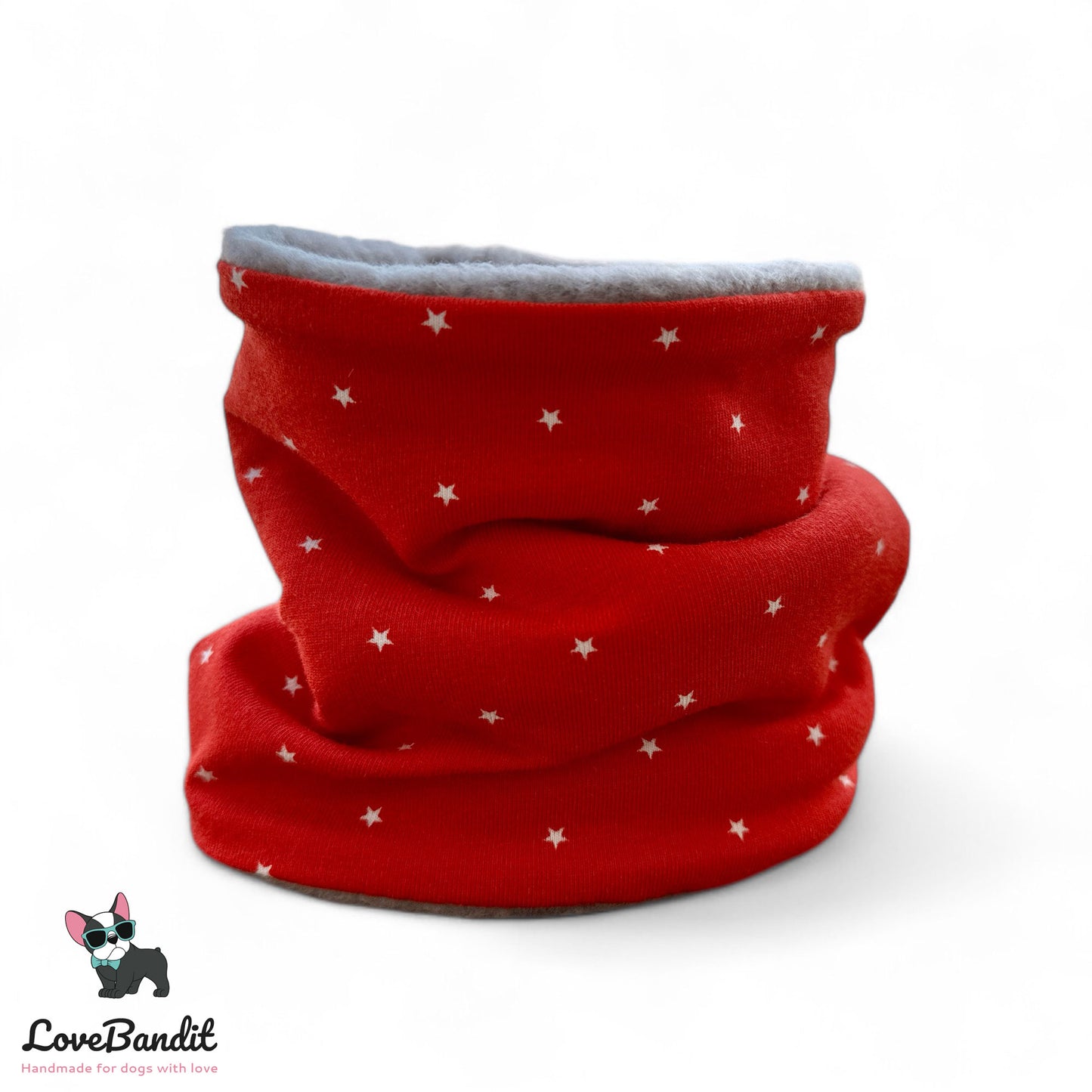 Hundeloop Hundeschal Mini Sterne Rot Fleece Teddyplüsch - LoveBandit