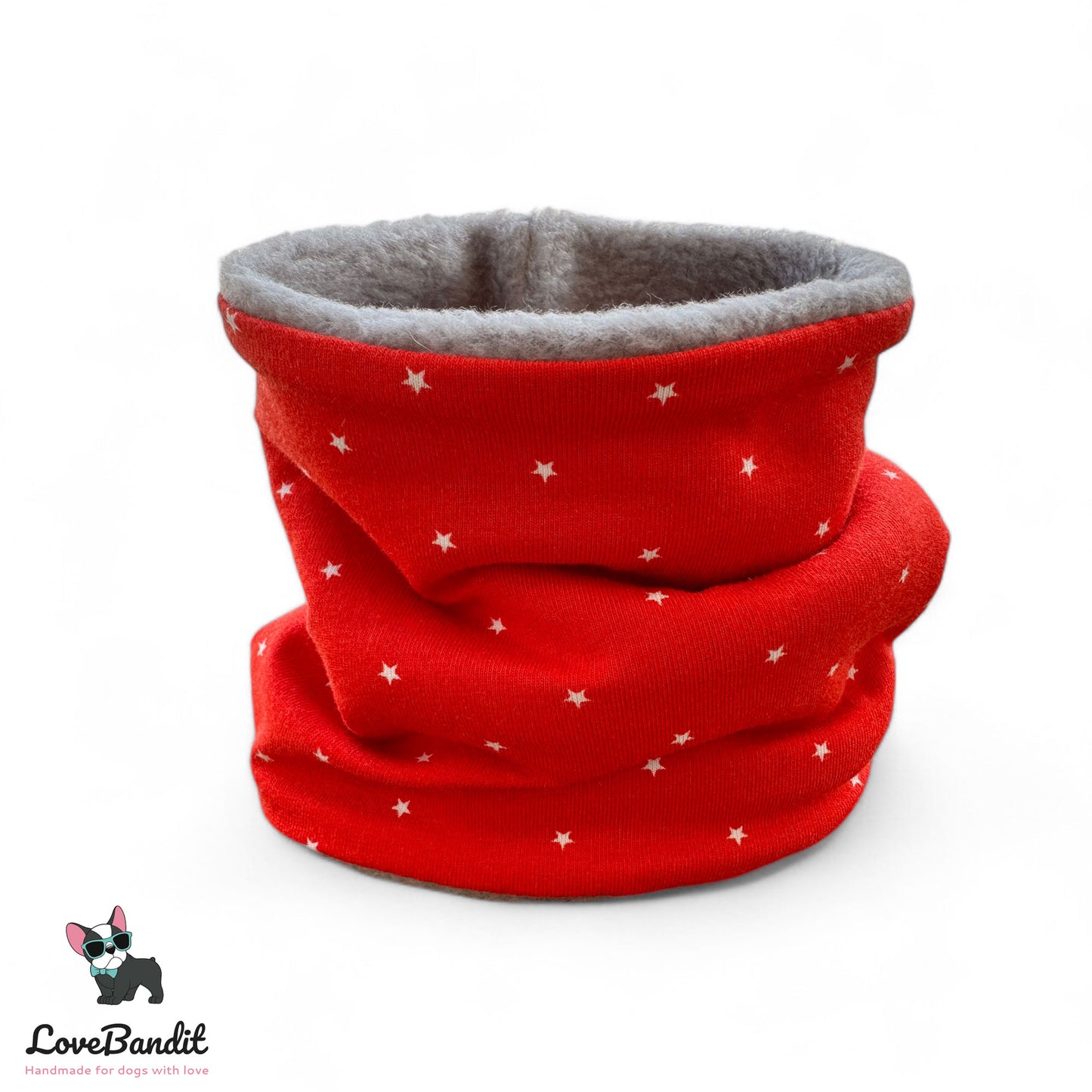 Hundeloop Hundeschal Mini Sterne Rot Fleece Teddyplüsch - LoveBandit