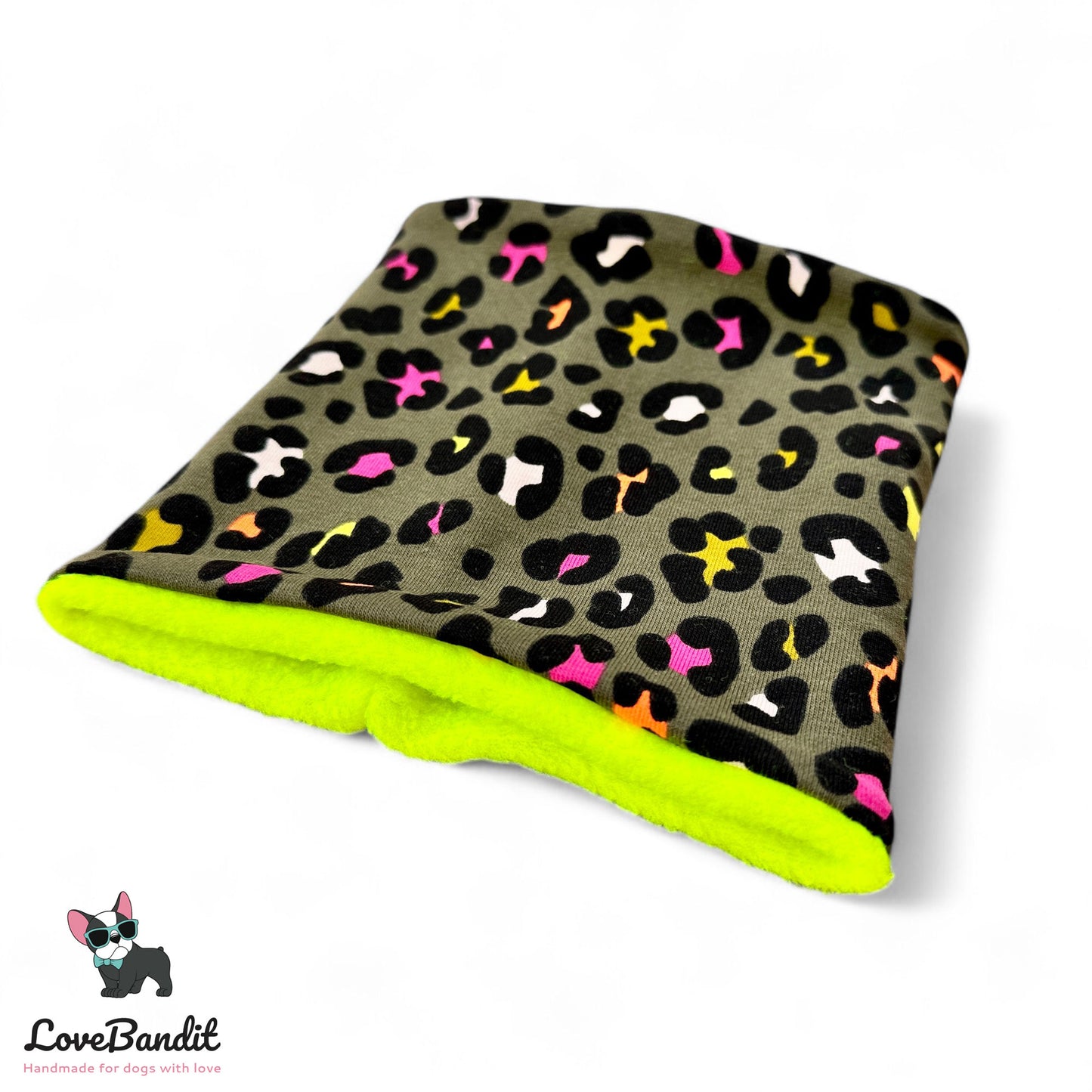 Hundeloop Hundeschal "Neo Leo oliv" Leopardenprint Neon Farbakzente - LoveBandit