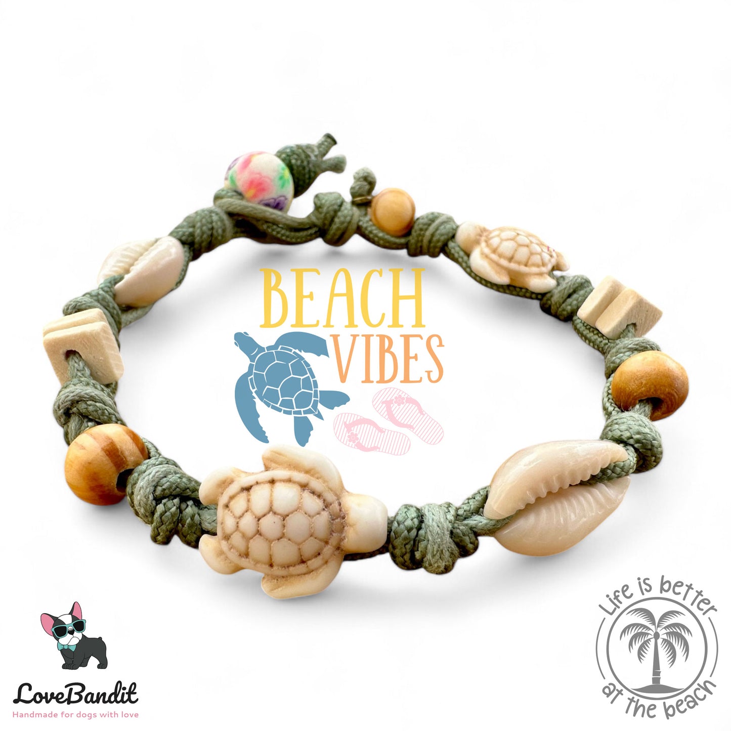 EM-Keramik Armband graugrün Muscheln Schildkröte - LoveBandit
