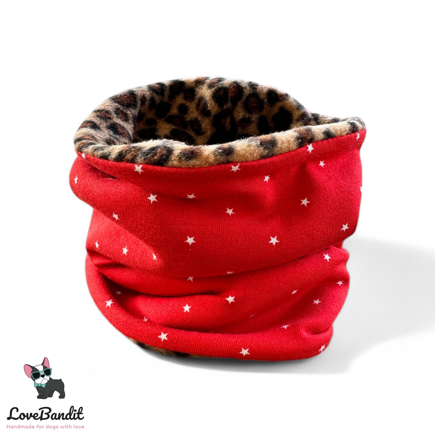 Hundeloop Hundeschal "Mini Sterne Leo rot" mit Leo Fleece - LoveBandit