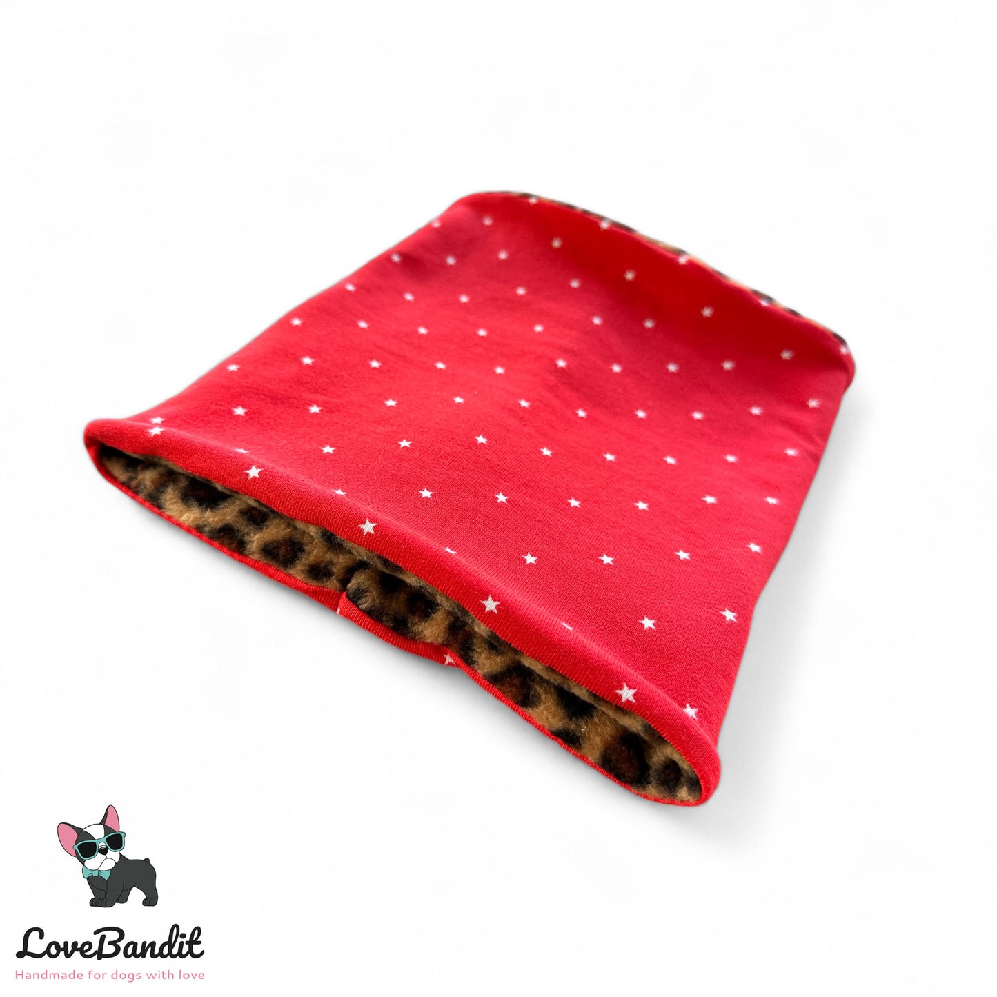Hundeloop Hundeschal "Mini Sterne Leo rot" mit Leo Fleece - LoveBandit