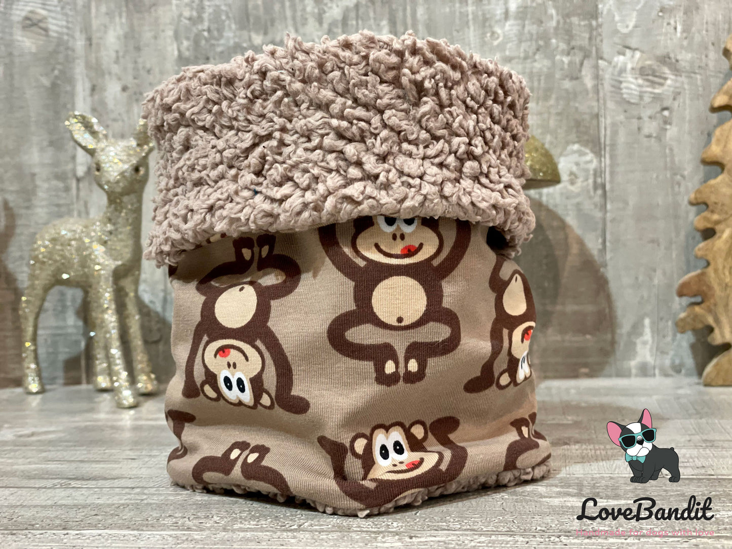 Kopie von Hundeloop "Kleines Gäns'chen" grau gestreift mit Fleece oder Teddyplüsch Lovebandit