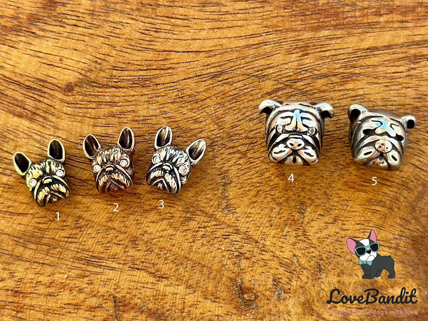 Bulldog Frenchie Halbedelstein Armband Tigerauge Lava Hämatit für Frauchen und Herrchen Lovebandit