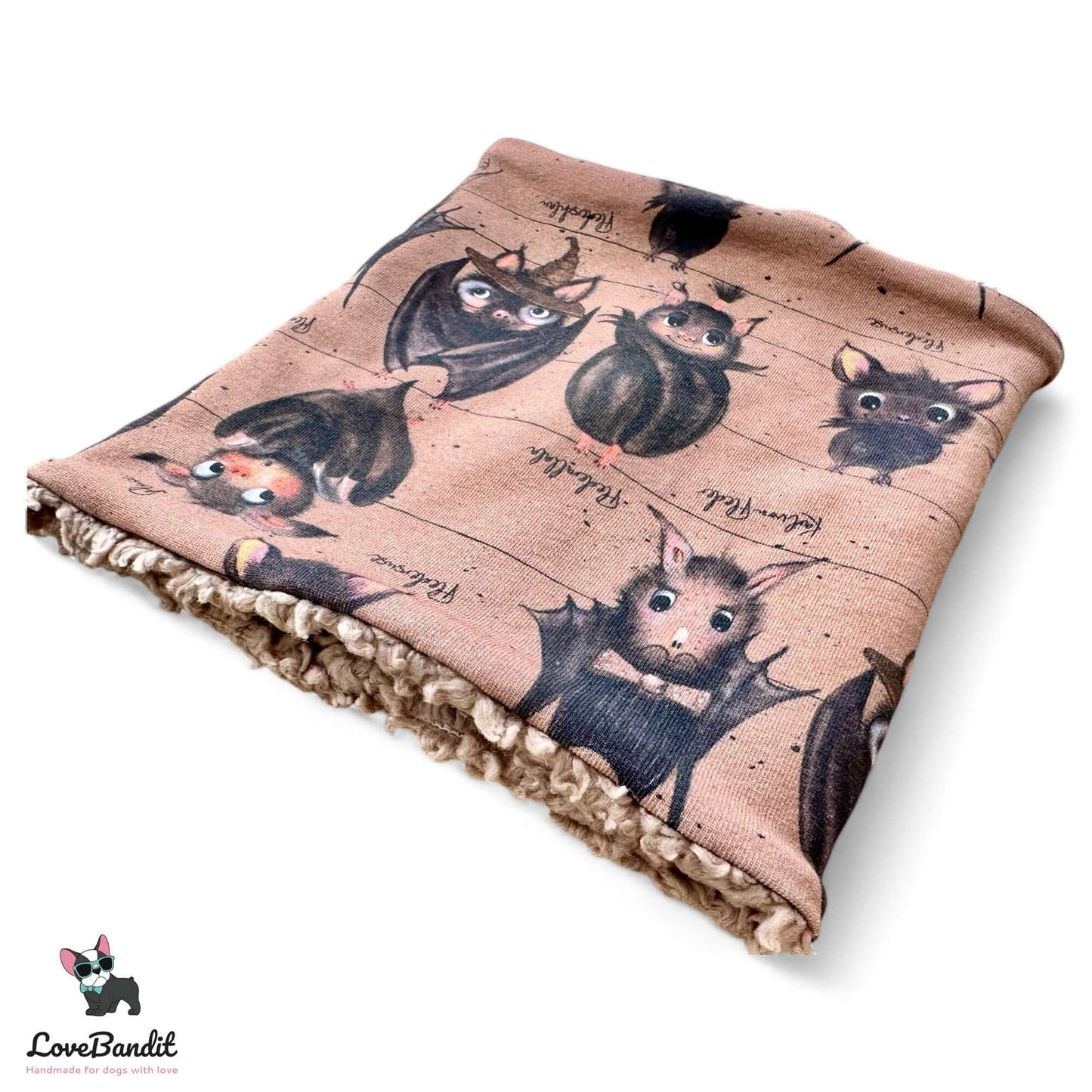 Hundeschal Hundeloop "Fledermäuse" Braun - mit Teddyplüsch oder Fleece - LoveBandit