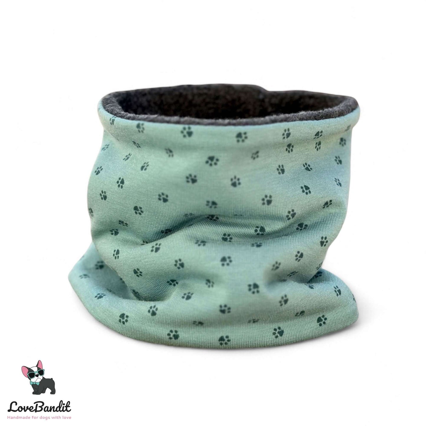 Hundeloop Hundeschal Pfötchen altgrün Fleece Teddyplüsch - LoveBandit