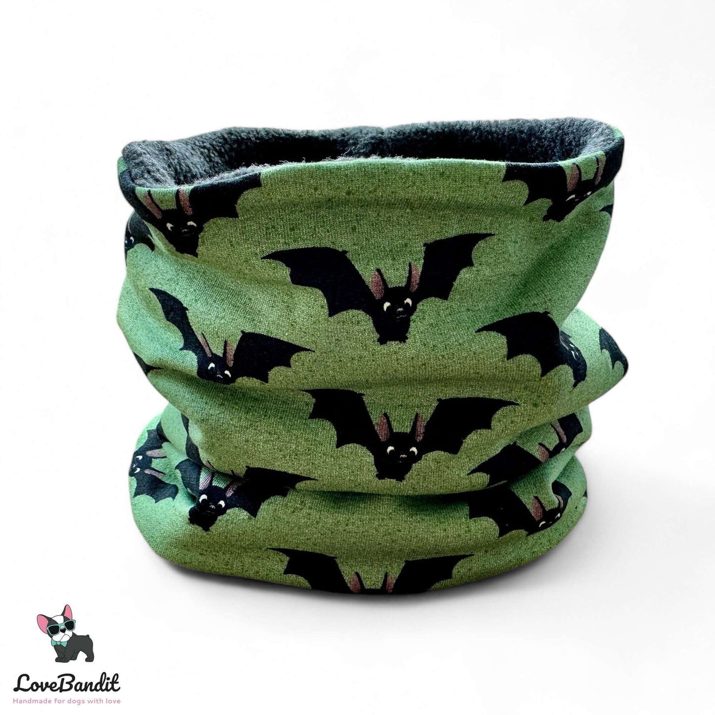 Hundeloop Hundeschal "Fred Fledermaus" grün Fleece oder Teddyplüsch - LoveBandit