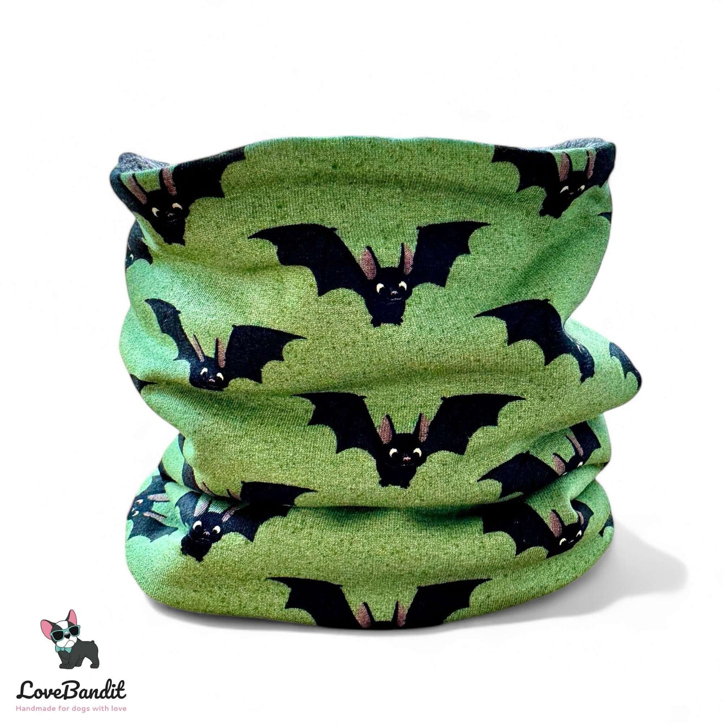 Hundeloop Hundeschal "Fred Fledermaus" grün Fleece oder Teddyplüsch - LoveBandit