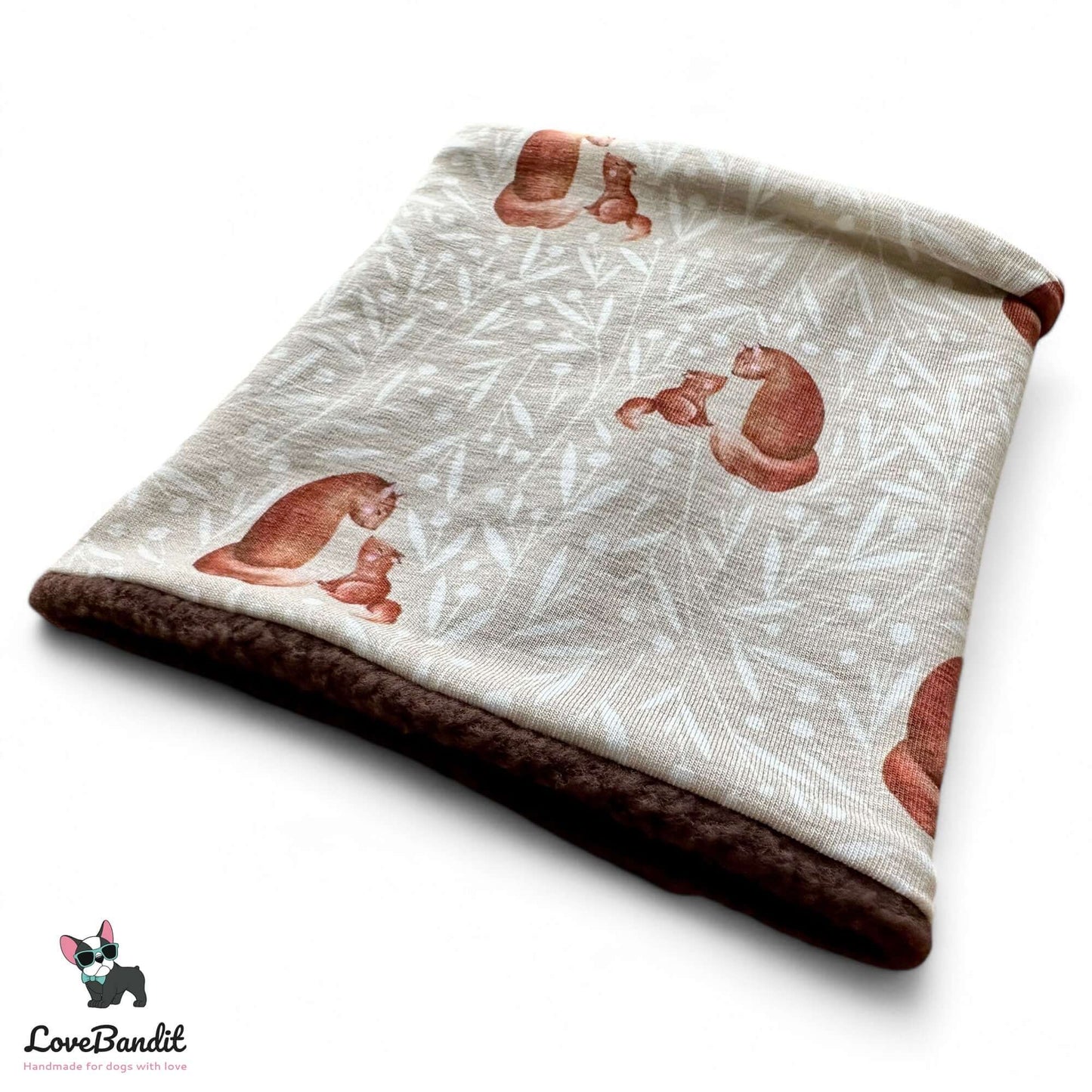 Hundeloop Hundeschal "Familie Eichhörnchen" sand nuss Fleece oder Teddyplüsch - LoveBandit