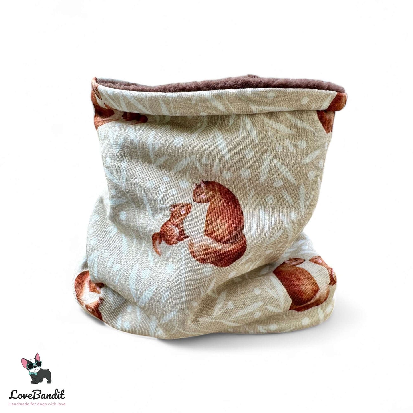 Hundeloop Hundeschal "Familie Eichhörnchen" sand nuss Fleece oder Teddyplüsch - LoveBandit